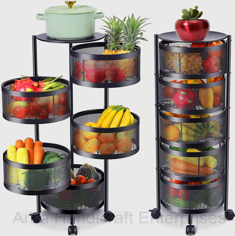 Black Trolley Rotating Round Metal Baskets, Size: 35.8\'\' H X 12\'\' W X 12\'\' D