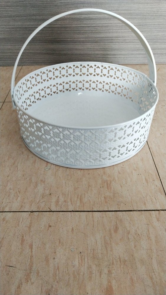 White, blue Round Metal Basket, For Packing