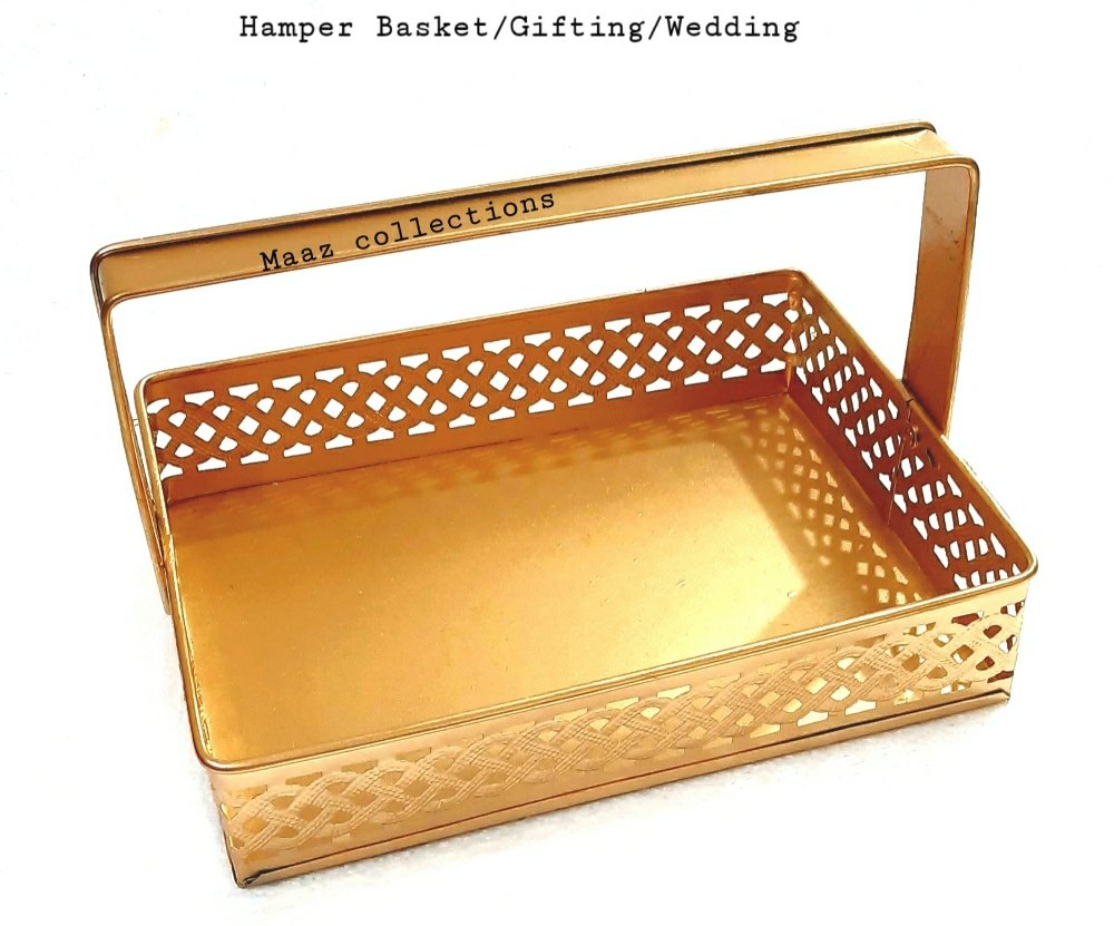 Rectangular Gold Meatal baskets, For Household, Size: 7x9x2 Inches