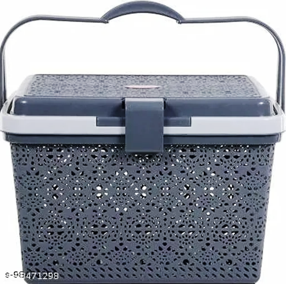 Plain Plastic Grey Picnic Fruits Basket, 30x25x18cm