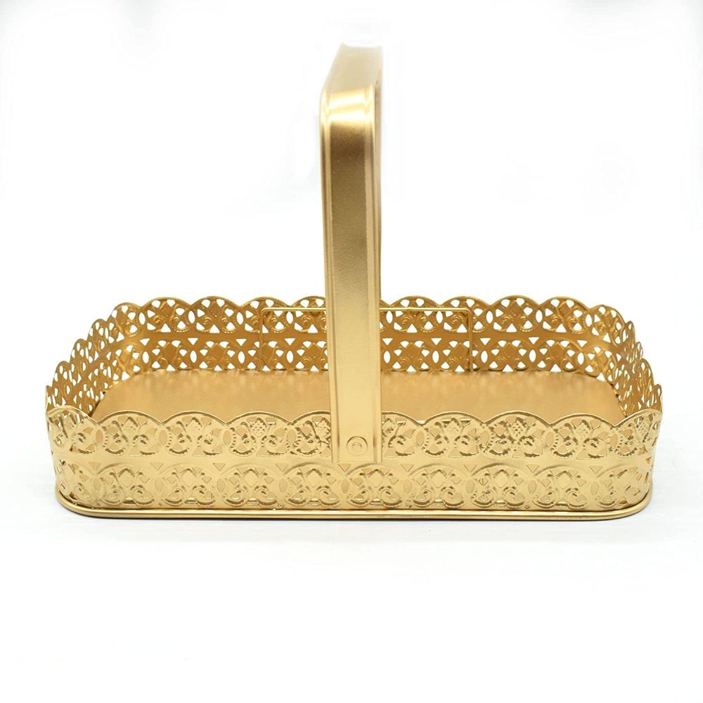 Golden Rectangular Best Wishes Metal Basket with Handle for gifting Purpose, For GIFITING