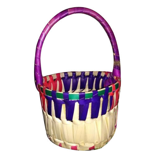 Multicolor Palm Leaf Round Basket
