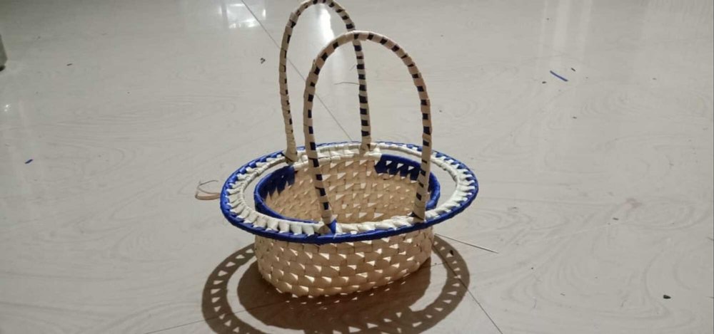 Multicolor Palm Leaf Double Handle Basket, For Industrial, Size: 3*2 Inch