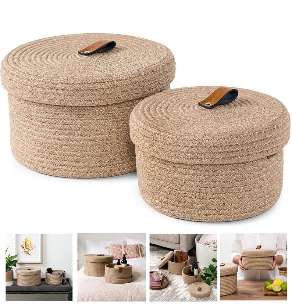 Brown Jute Storage Organizer Basket, Smooth