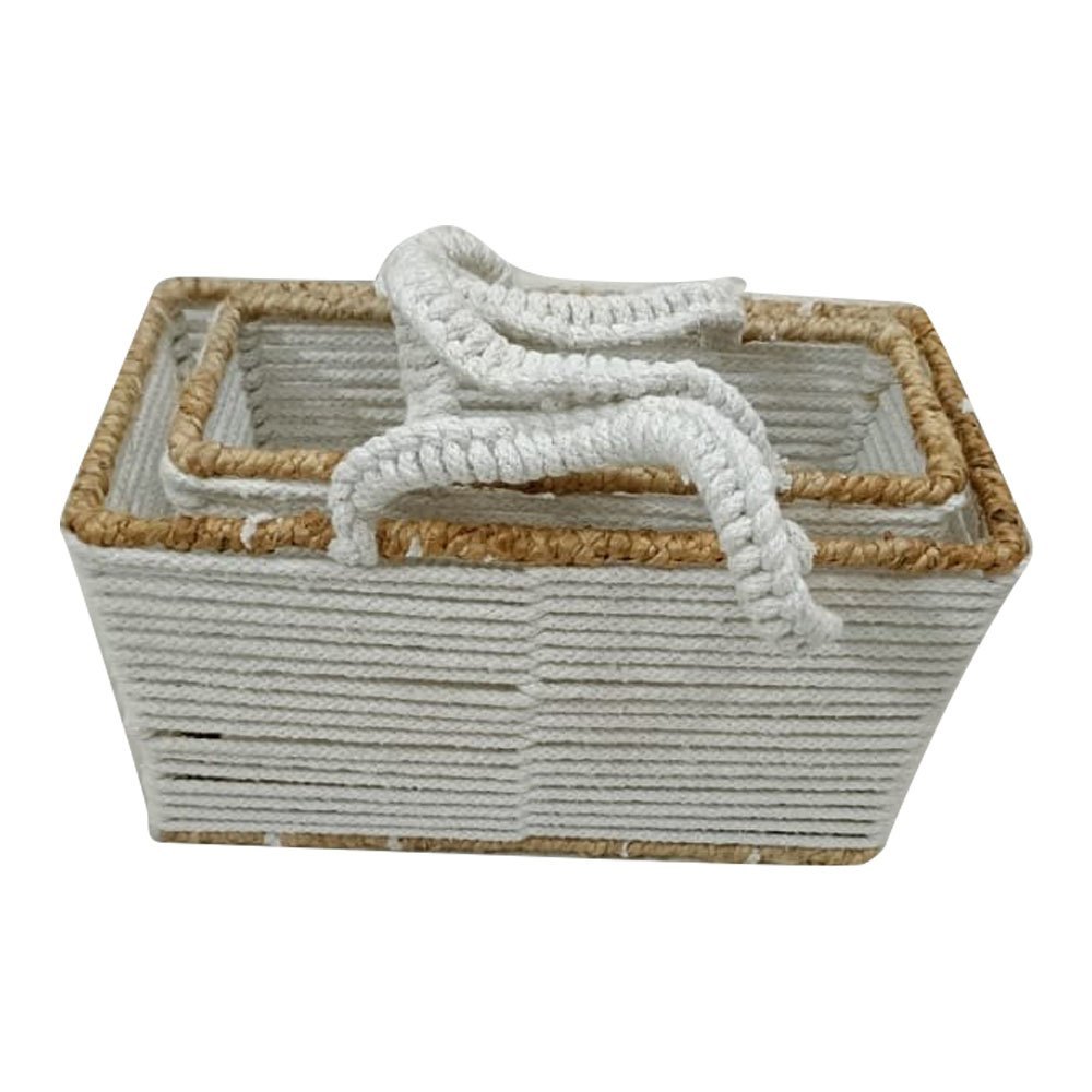 White Rectangular Jute Basket