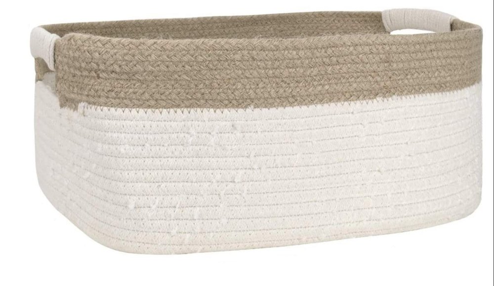 Jute Rectangular Organizer Basket, White, Rectangle
