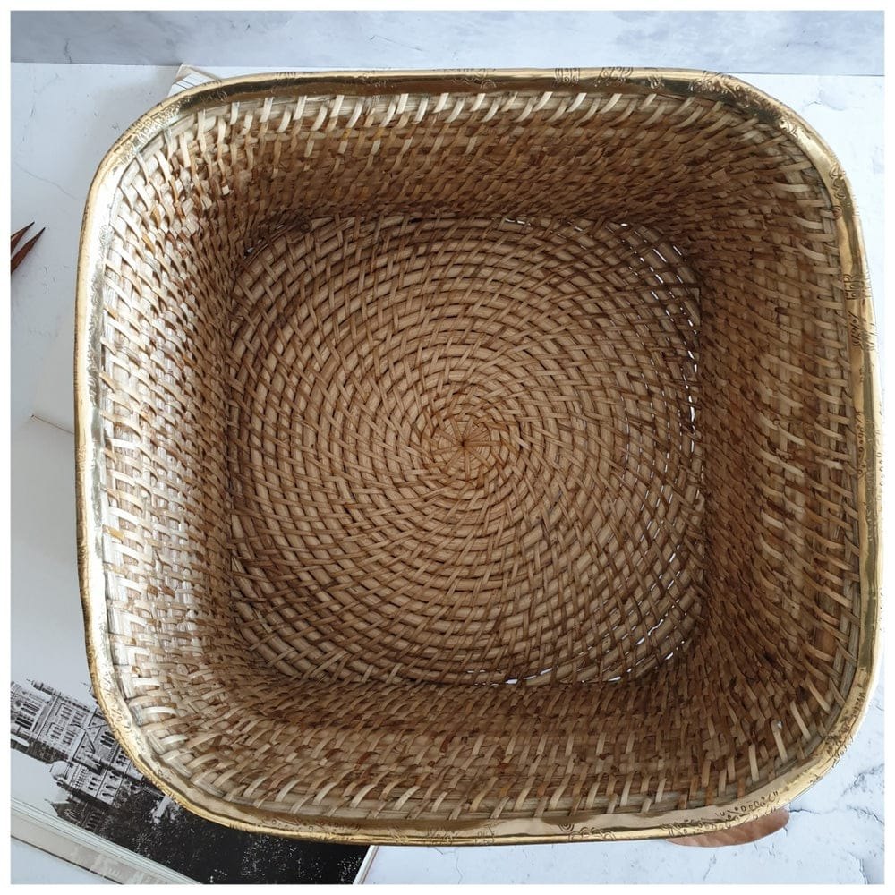 Brown Square Cane Basket With Brass, For Household