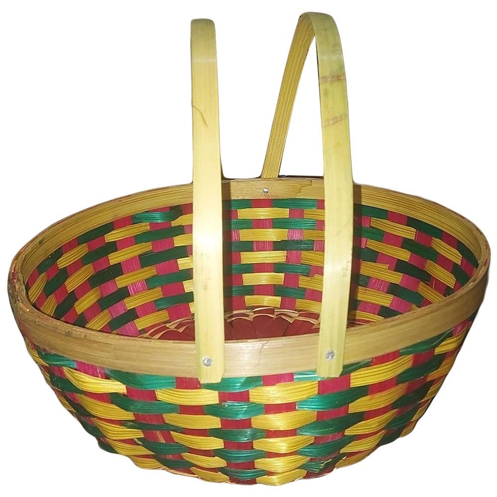 Multicolor Bamboo Grass Round Basket Handle, For Home, Size/Dimension: 8x12 Inch