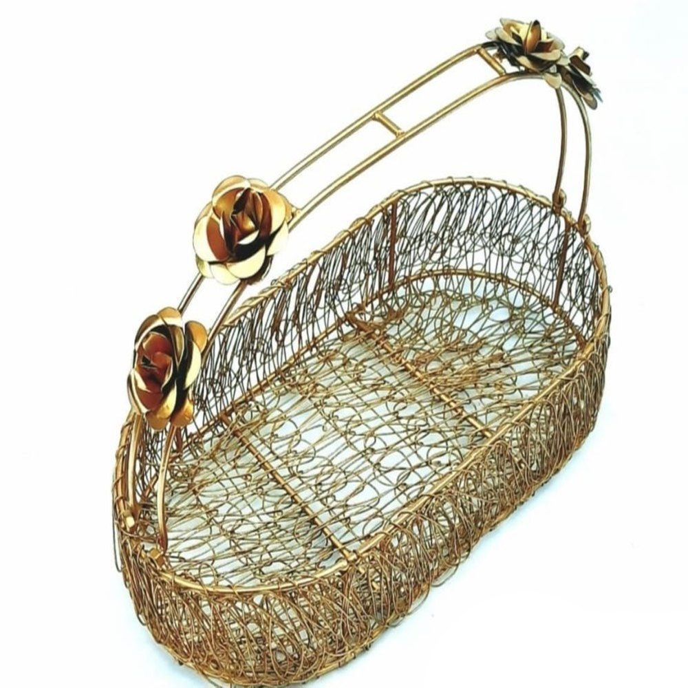 Golden Oval Meshed Iron Basket, Size/Dimension: 14 Inch, Polished
