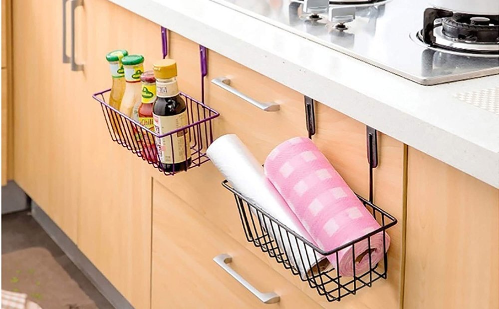 Metal Over Door Hanging Storage Organizer Basket/Cabinet for Kitchen, Bathroom
