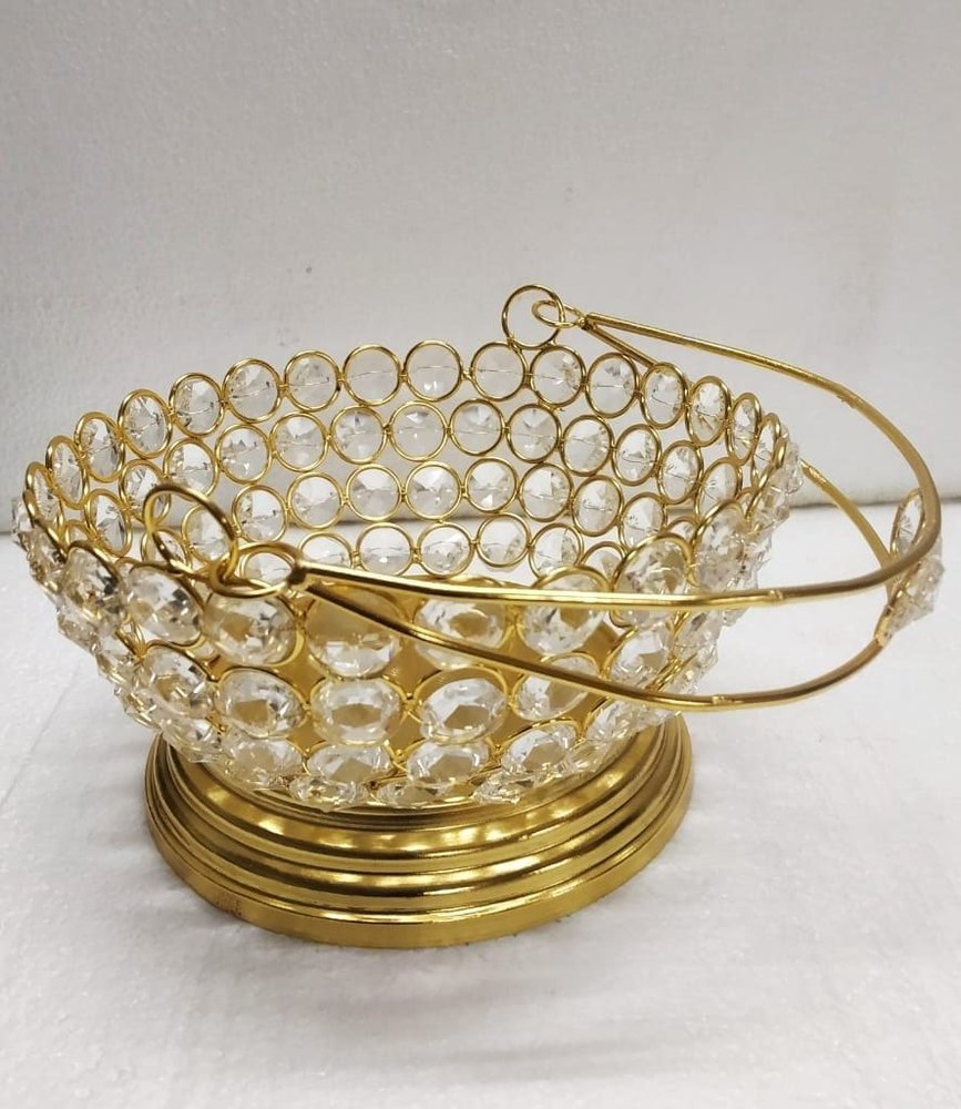 Polished Round (Head) 6inch Golden Brass Basket For Decoration