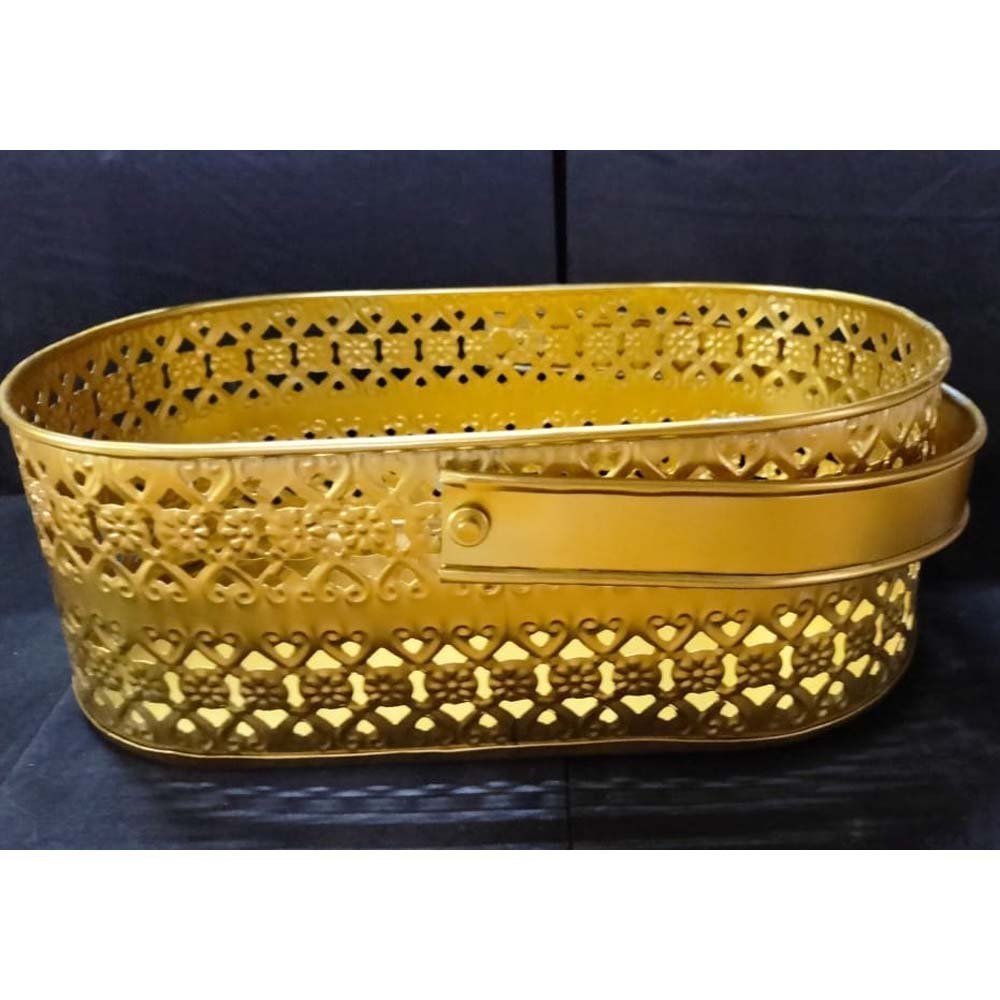 Zinc Metal Golden Oval Hamper Basket, Color Coated, Size: 25x8x8inch