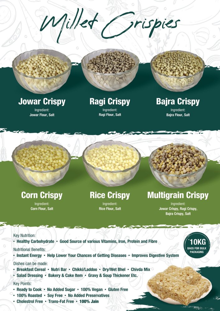 Millet Crispy(Jowar Crispy, Rice Crispy, Bajra Crispy, Ragi Crispy, Corn Crispy, Multigrain Crispy)