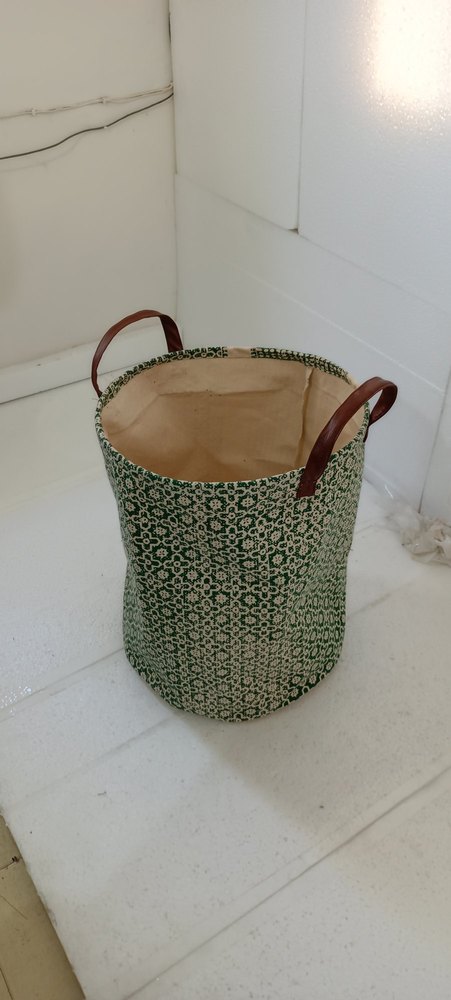 Green And White Canvas Printed Basket, For Household