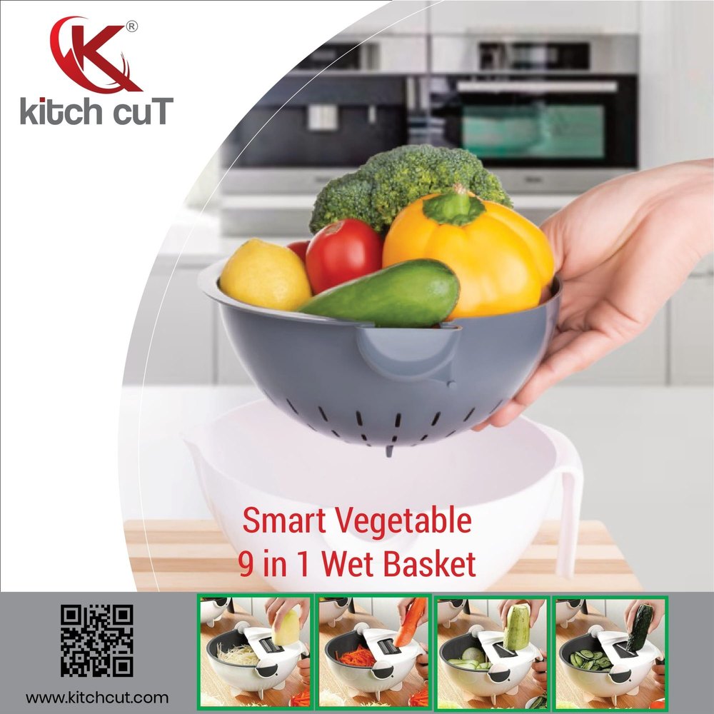 Kitch cuT White 9 In 1 Wet Basket Vegetable Cutter Chopper, For Kitchen
