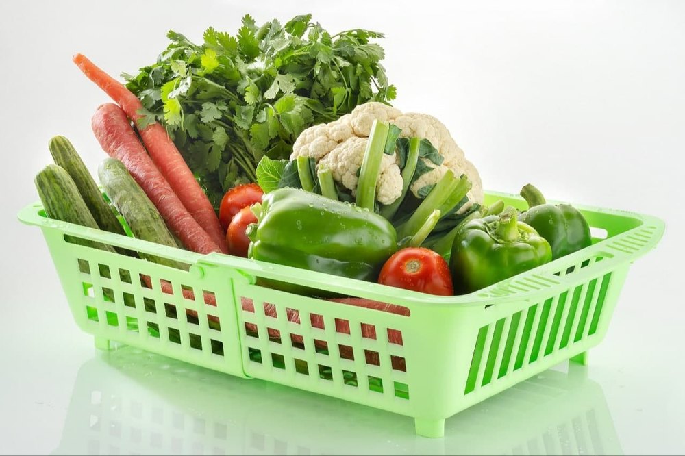 Rectangular Green Plastic Vegetable Basket
