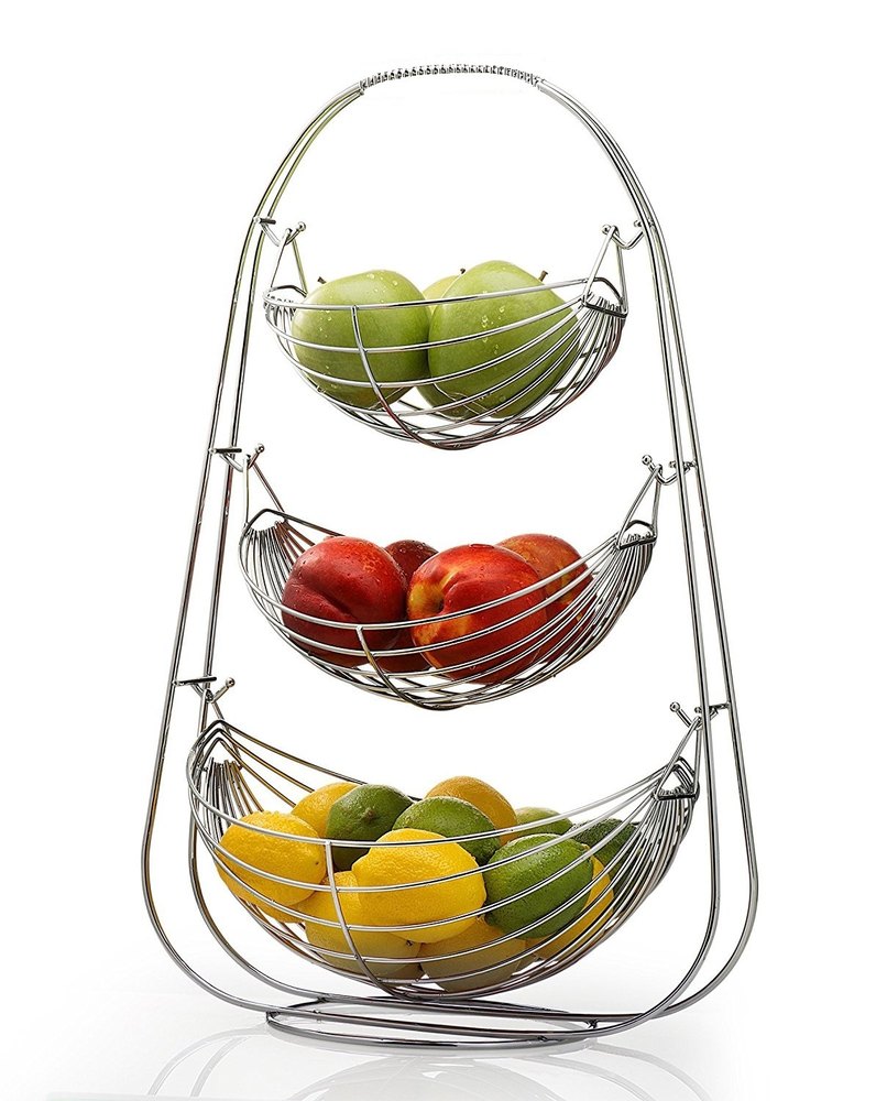 Peacock Revera Steel Grey 3 Tier Swing Fruit Basket, For Hotel/Restaurant
