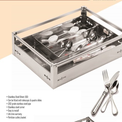 Stain Less Steel Rectangular SS Premium Cutlery Basket, For Kitchen, Size: 15x20x4