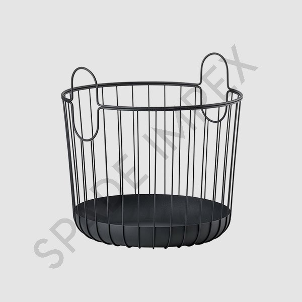 Powder Coating Iron Black Round Wire Basket with Handles, For Home, Size: H15.5xd15.5 Inches