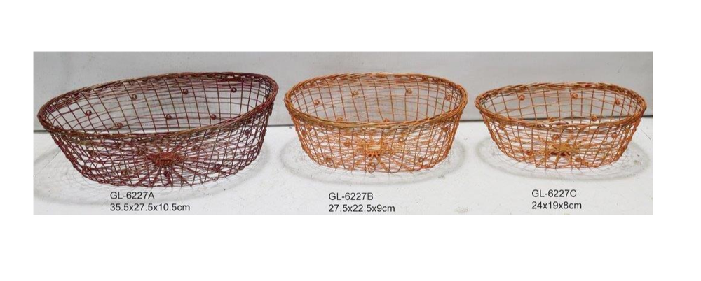 Multipurpose Oval Metal Wire Basket Available As a Set Of 3 Pieces, Size: Large:35.5x27.5x10.5cm