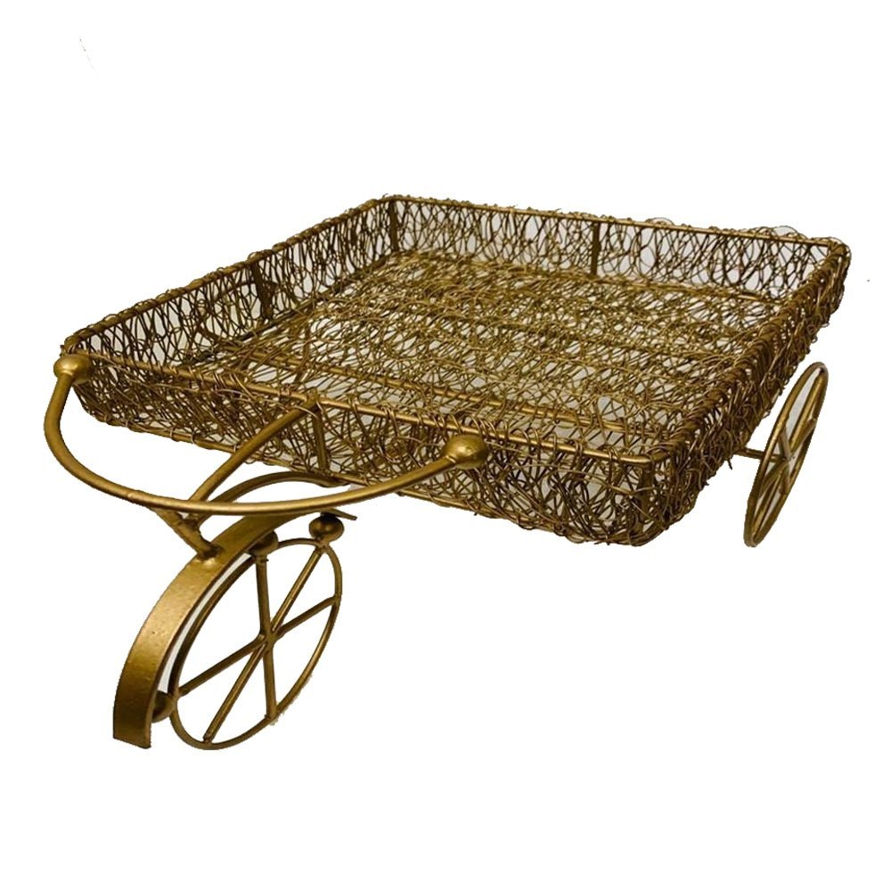 Golden Iron Metal Mesh Wire Cycle Cart Gift Basket
