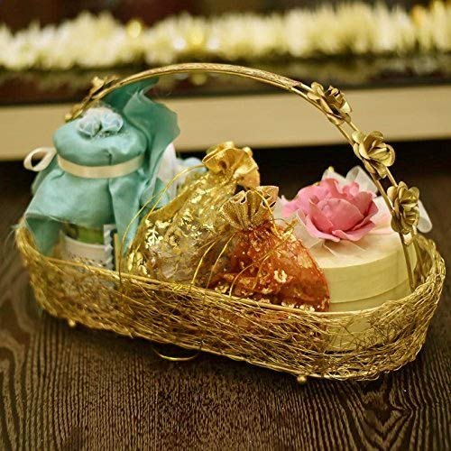 Gold Metal Oval Wire Mase Hamper Basket