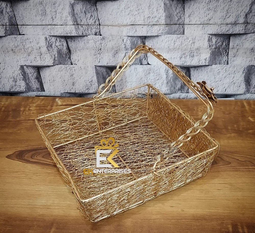 Mashed Metal Wire Polished multipurpose Basket, For Home, Size/Dimension: 9x9*3Inches