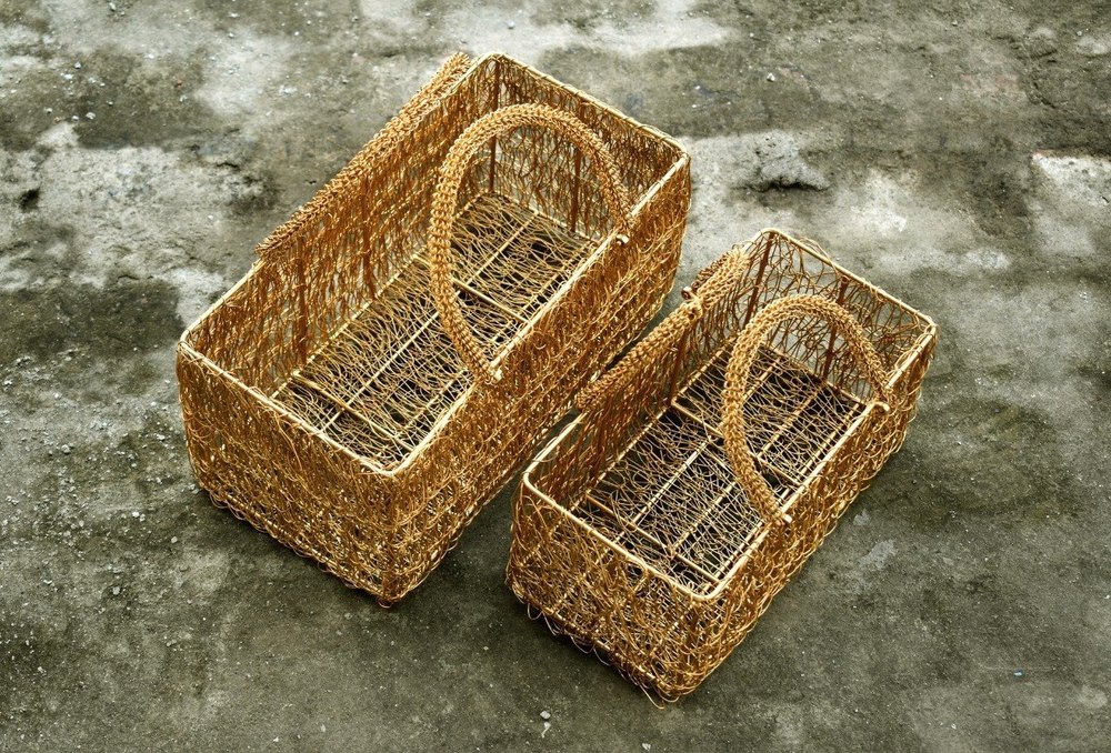 Iron Metal Wire Hamper Bag Basket Set Of 2, For Home, Rectangular