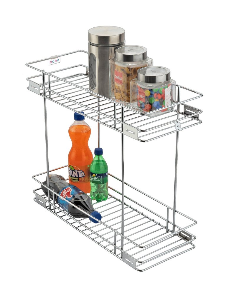 Rectangular SS WIRE KITCHEN 2 SHELF PULLOUT BASKET 8X20X17, For Home