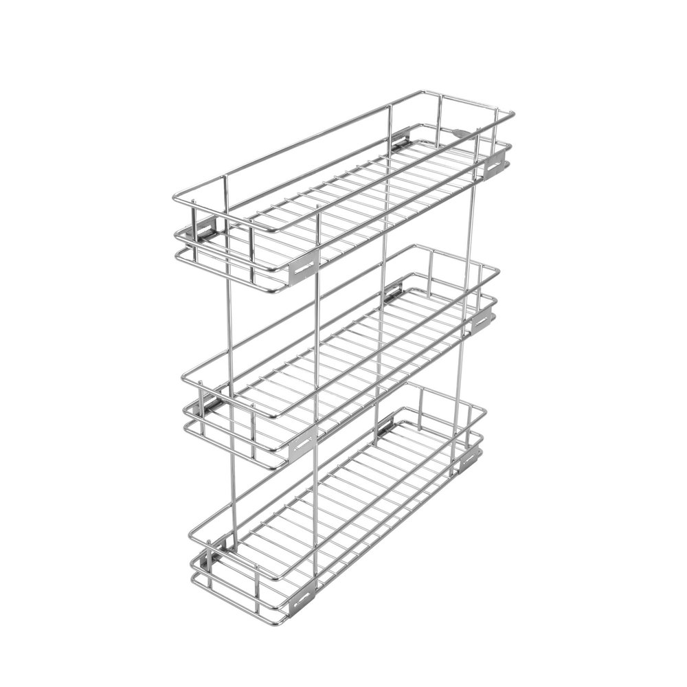 Stainless Steel Silver Ss Kitchen Pull Out Basket, Rectangular, 3
