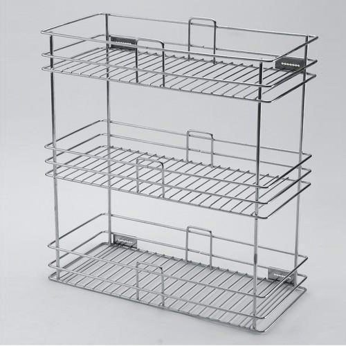 Stainless Steel Silver 3 Shelves SS Pull Out Basket, For Kitchen, Capacity: Up To 15 kg