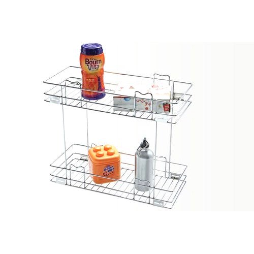 Silver Stainless Steel SS Double Pull Out Kitchen Basket, 2
