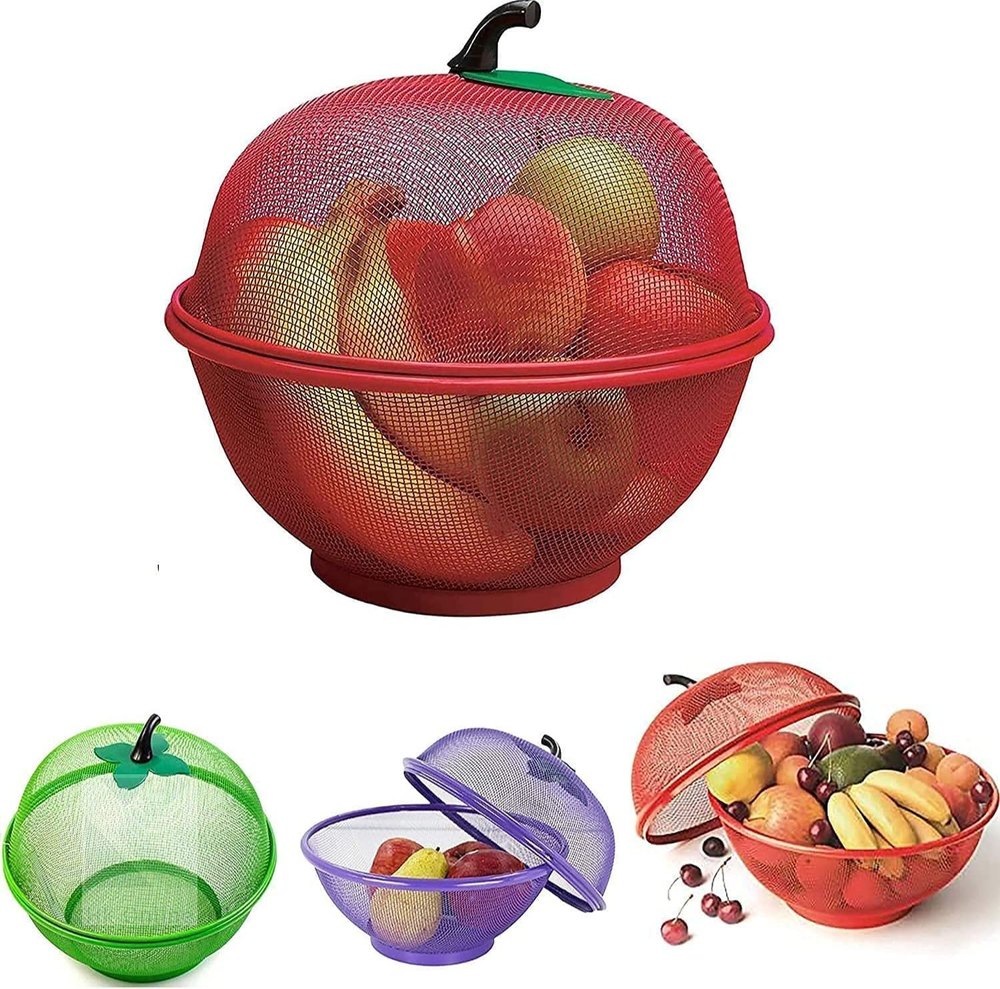 Round Multicolor Metal Silverware Apple Shape Fruit Basket, For Home, Size: 15w X 20h Centimeters