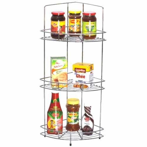 Silver Stainless Steel Triple Corner Rack, For Supermarket