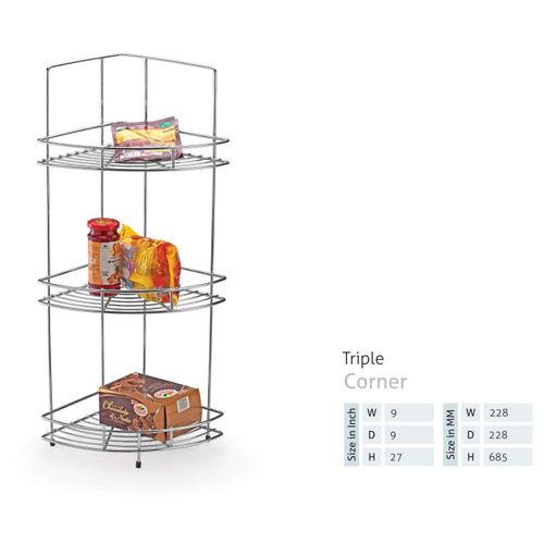 KOZO SS Triple Corner Kitchen Basket, Height: 9 Inches