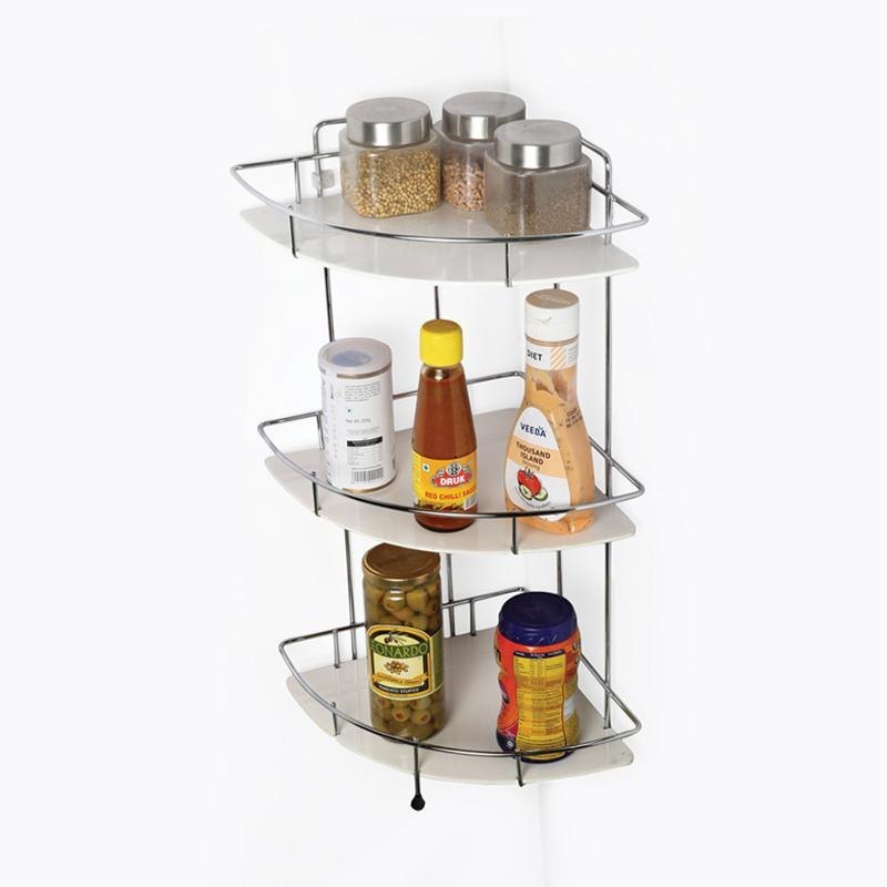 Home Care White Three Tier Corner Rack, 3, Size: 10x10inch