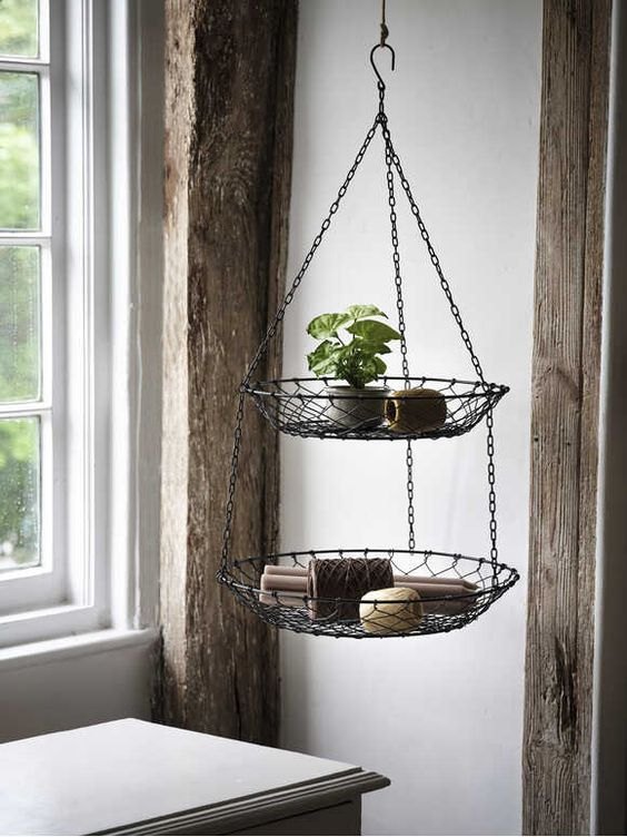 Metal Two Tier Hanging Fruit Bakset, For Home, Size/Dimension: 8x8x12