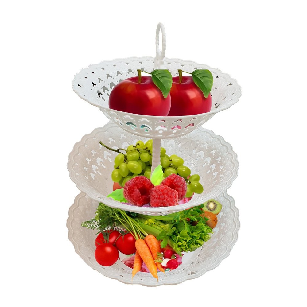 3 Layer Multipurpose Space Saving Fruit & Vegetable Storage Baskets, Food-Grade Plastic, White