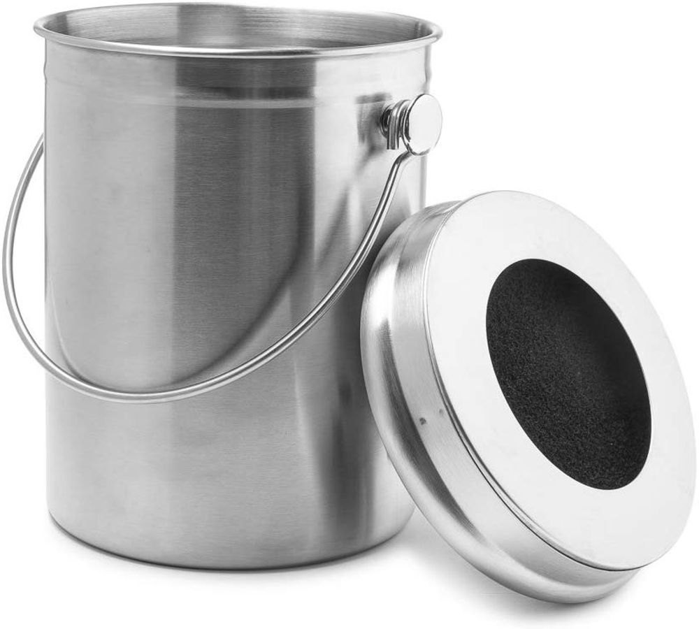 Round Polished 15 Litre Stainless Steel Organic Composting Bin, High Quality