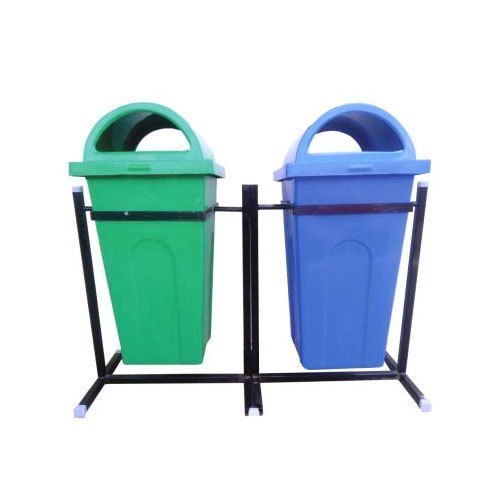 Green and Blue Outdoor PVC Dustbin With Stand, For Road Side, Park, Capacity: 2 X 100 Liter