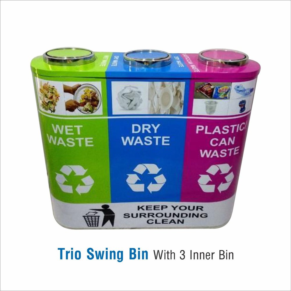Blue Stainless Steel Swing Dustbin, For Dining Room, Material Grade: 304