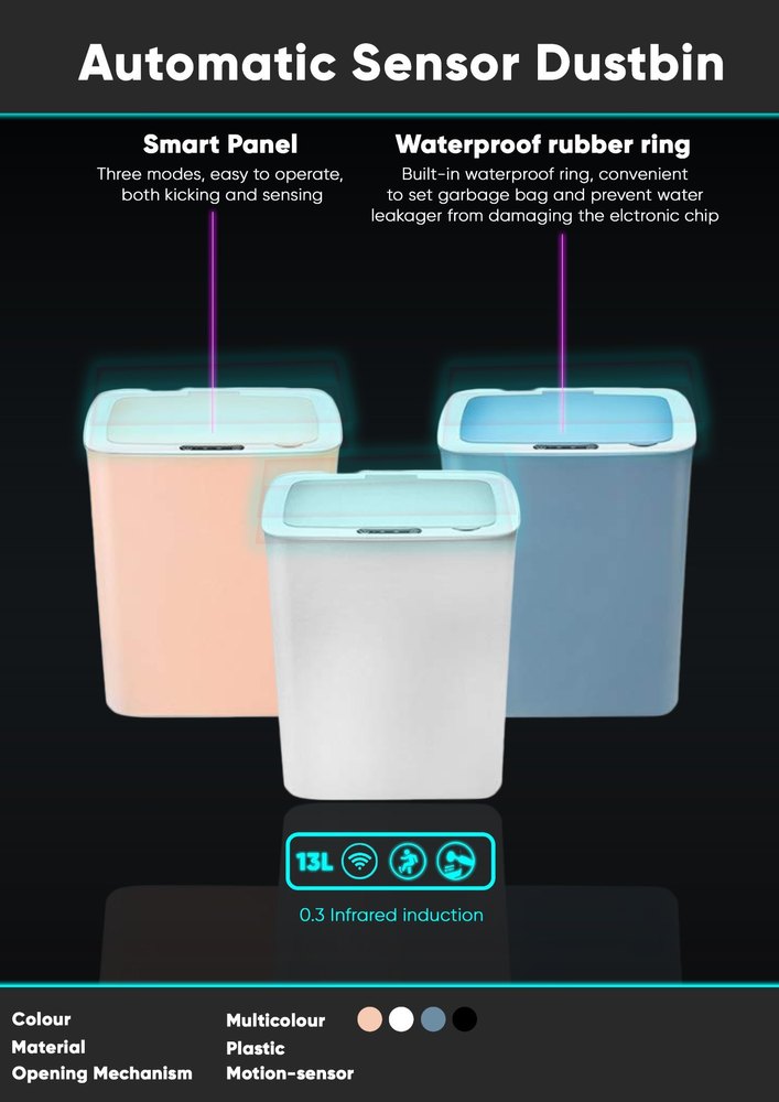 Khu Automatic Waste Dustbin, Sensor Bin Touchless Rectangular Trash Can