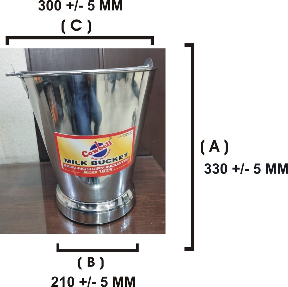 Mirror Silver 13 Liters Stainless Steel Milk Bucket, Delivery Type