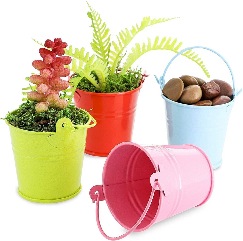 Small Metal Buckets, Colored Galvanized Tinplate Tin Pails with Handles