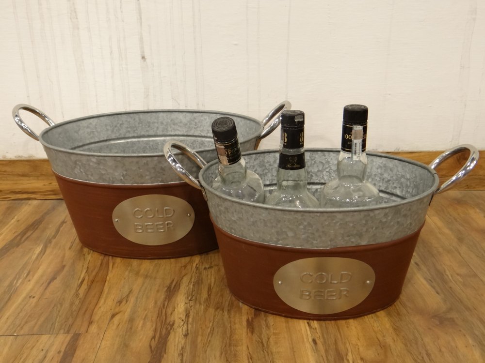 Galvanized Storage Bucket With Steel Handles, Size: SET OF 2