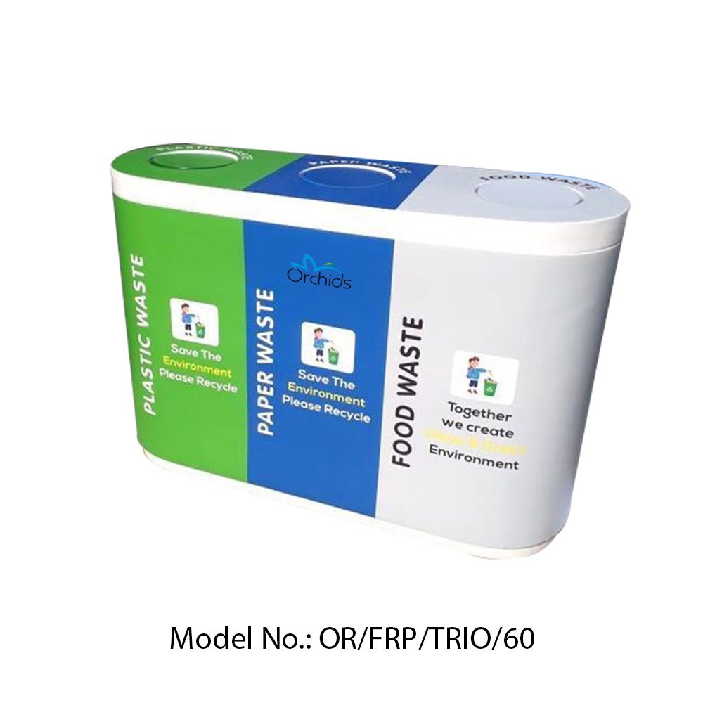 Green Open Top FRP Trio Dustbins