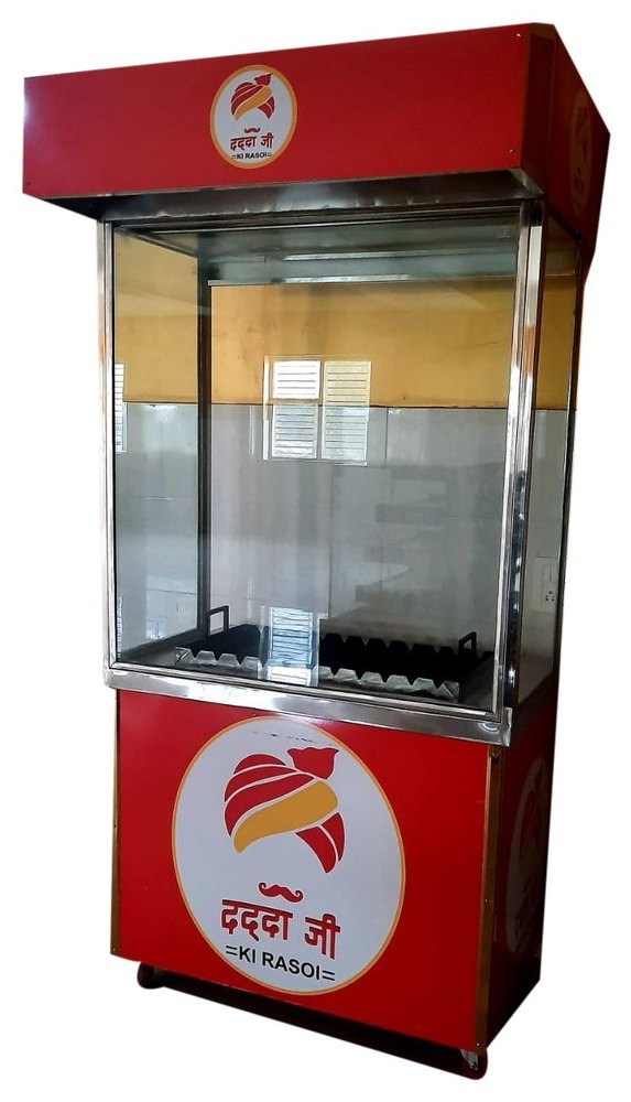 Mild Steel And Glass Red Food Cart, For Hotel