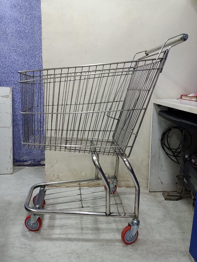 Megafab Four-Wheel Stainless Steel Shopping Trolley, Load Capacity: 100-150 kg
