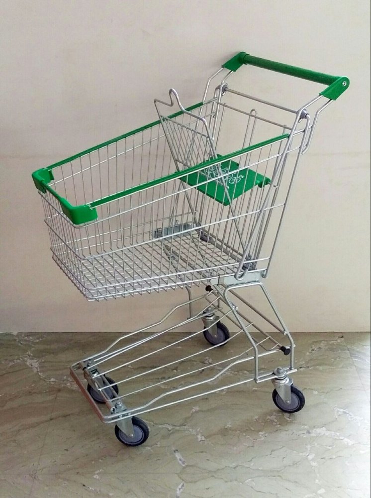Four-Wheel Metal Shopping Cart Trolley, For Supermarket, Load Capacity: 50-100 kg