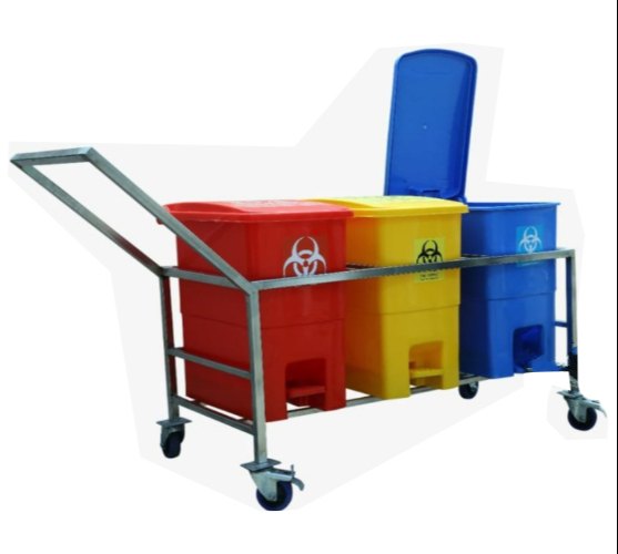 Stainless Steel Rubber Bio Medical Waste Bin Trolley, For Material Handling, Capacity: 200 Kgs